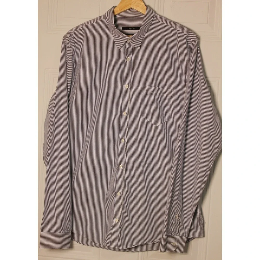 Gucci Blue Stripe High-end Career Shirt Slim Fit Authentic Men's 44 17 1/2